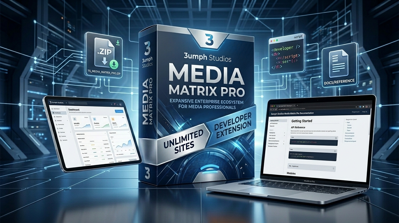 3umph Studios Media Matrix Pro ecosystem layout showing pro workflow and product management