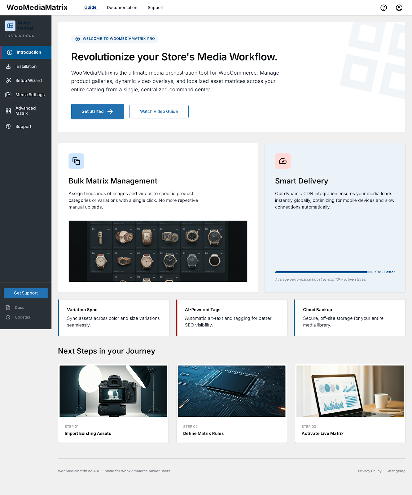 WooMedia Matrix admin interface screenshot